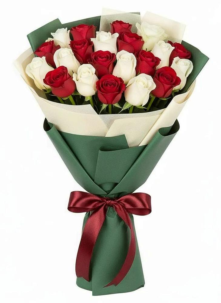 Букет Микс из красных и белых роз в Верхнеднепровском