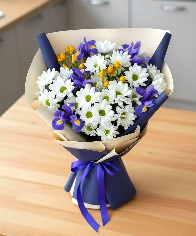Букет цветов из: Розы, Ирисы и Хризантемы в Верхнеднепровском