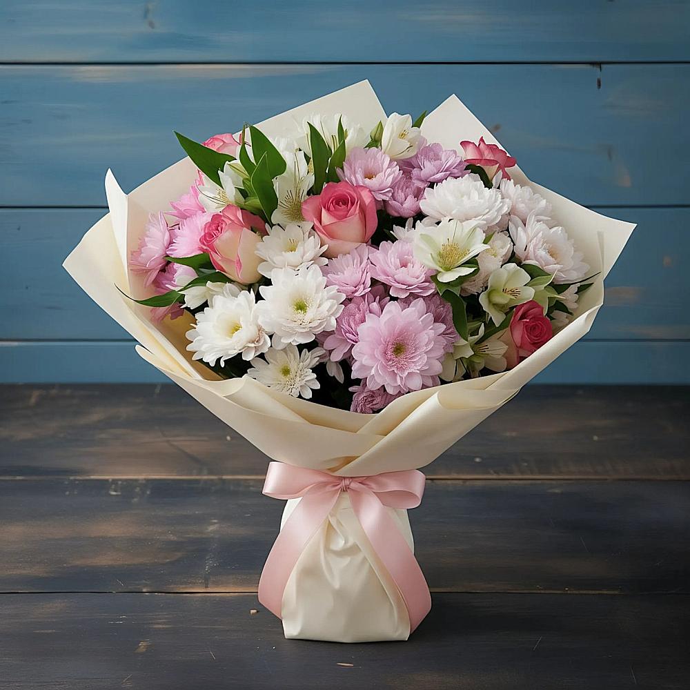 Букет цветов из: Хризантемы, Альстромерии и Розы в Верхнеднепровском